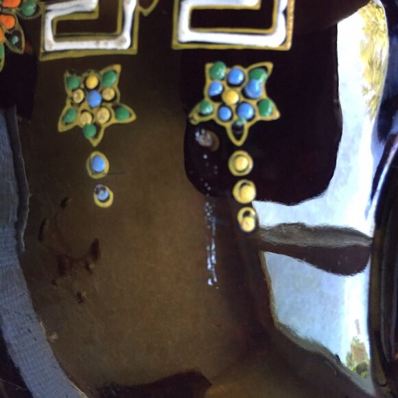 Hand Painted Black Teapot Floral Flower Art Ornate Pottery Made in Japan Vintage - Picture 11 of 12